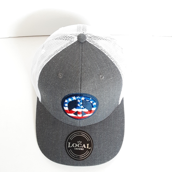 Local Crowns Americana Peace Sign Flag Fill Trucker Snapback Hat Cap Gray NWT - Picture 3 of 8